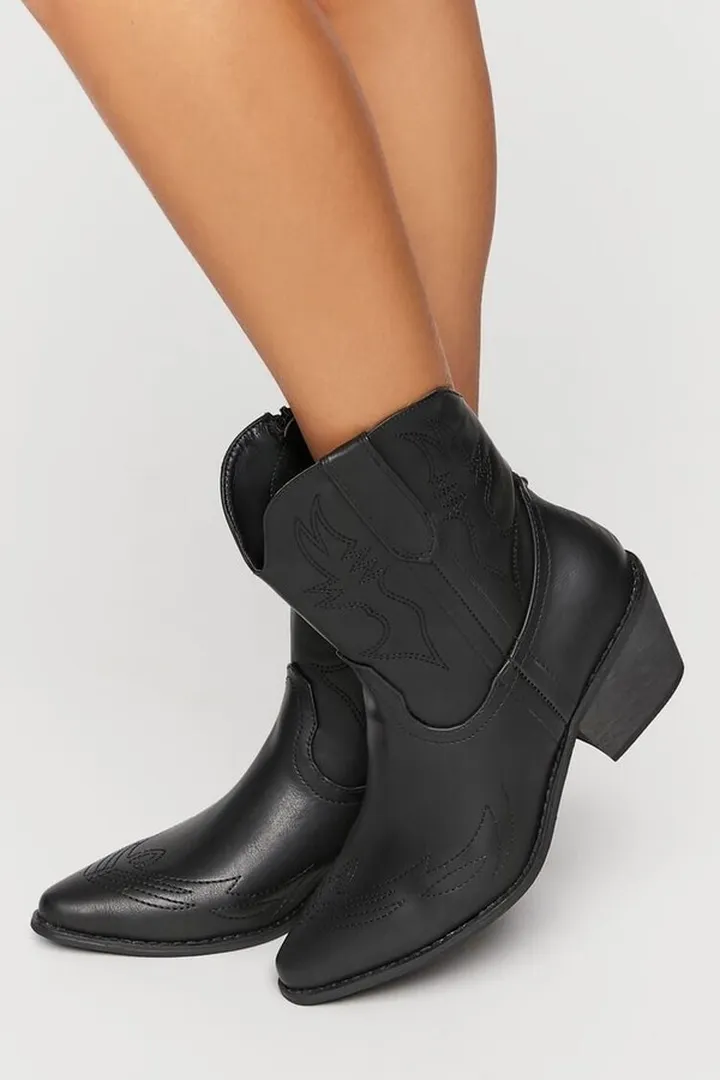 Faux Leather Cowboy Ankle Boots