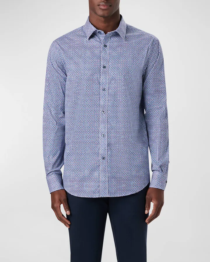 Men's Shaped Geo-Print Sport Shirt