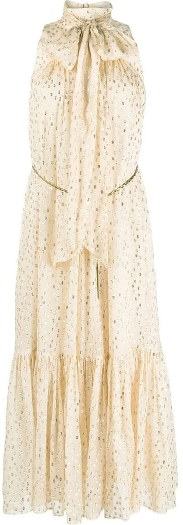 Tie-Neck Metallic-Detailed Dress