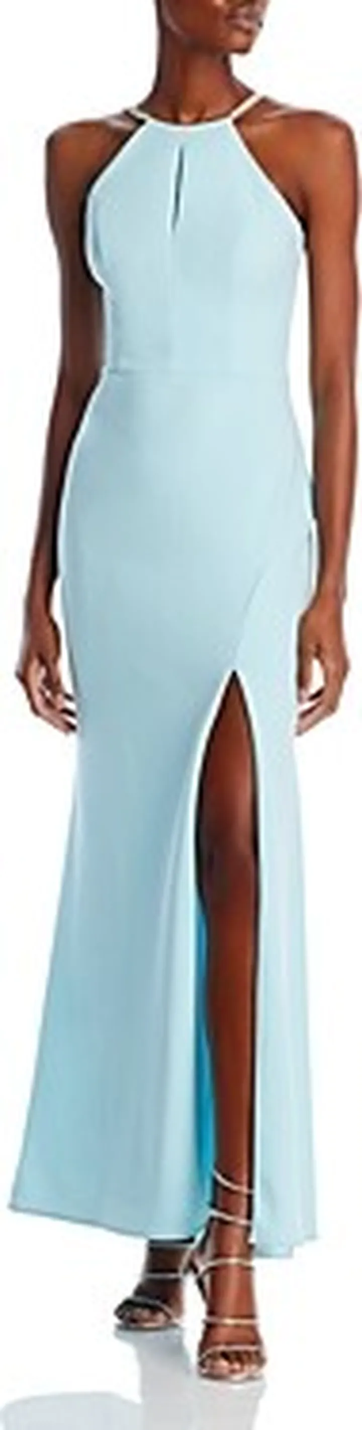 Aqua Rhinestone Embellished Strap Crepe Gown - 100% Exclusive