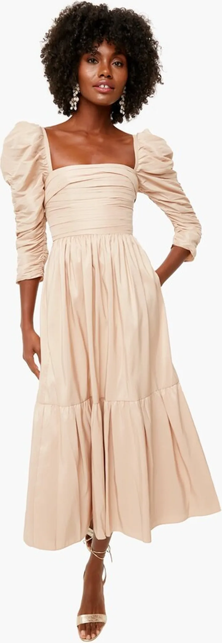 Taupe Taffeta Midi Dress
