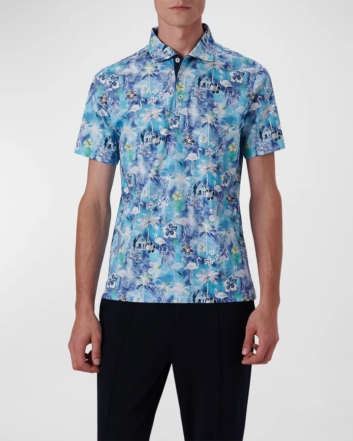 Men's Flamingo Digital-Print Polo Shirt