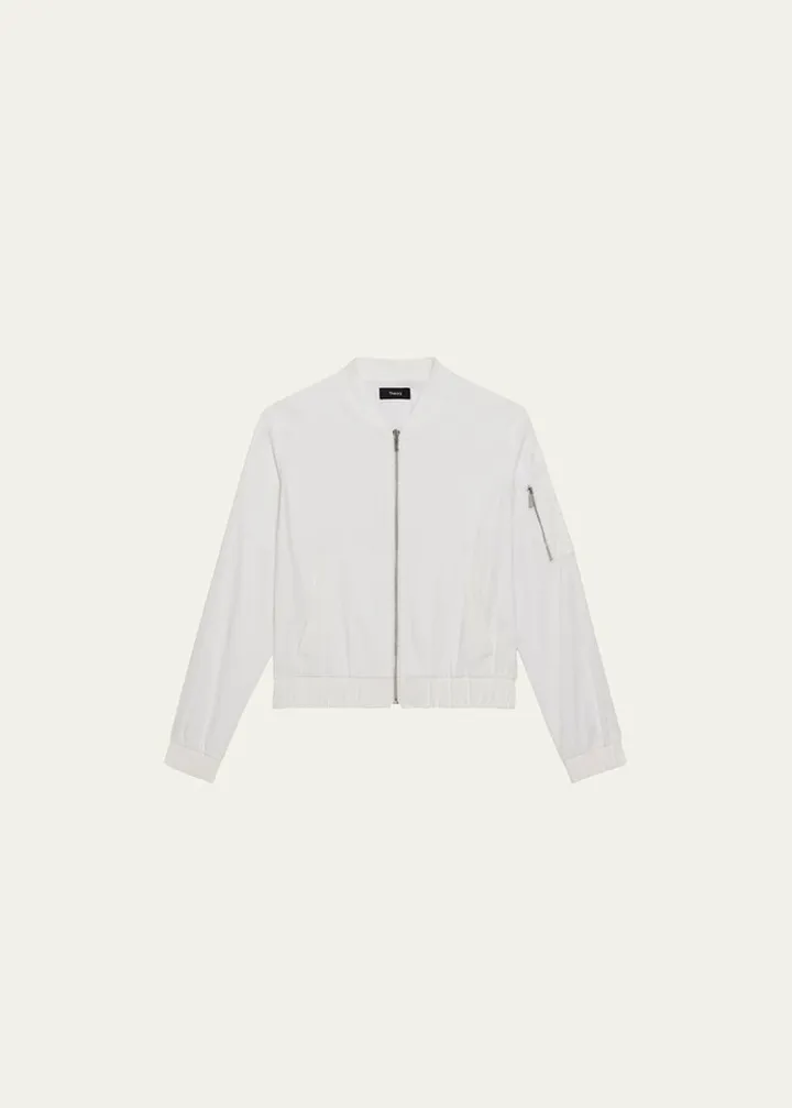 Linen-Blend Classic Bomber Jacket