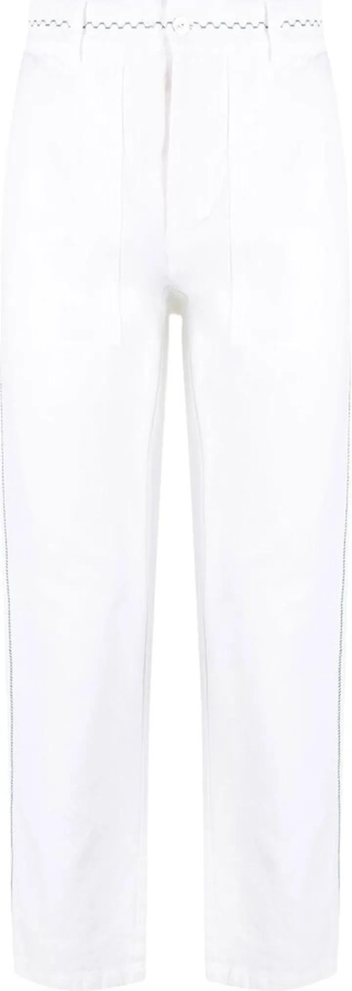 White Straight-Leg Embroidered Trousers