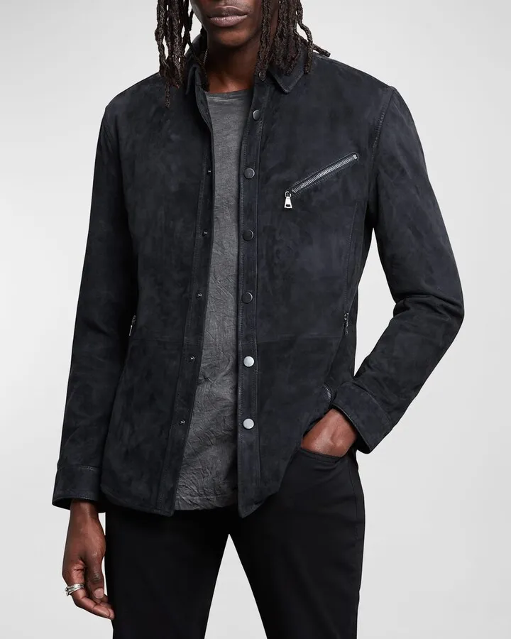 Men's Snap-Front Suede Shirt Jacket
