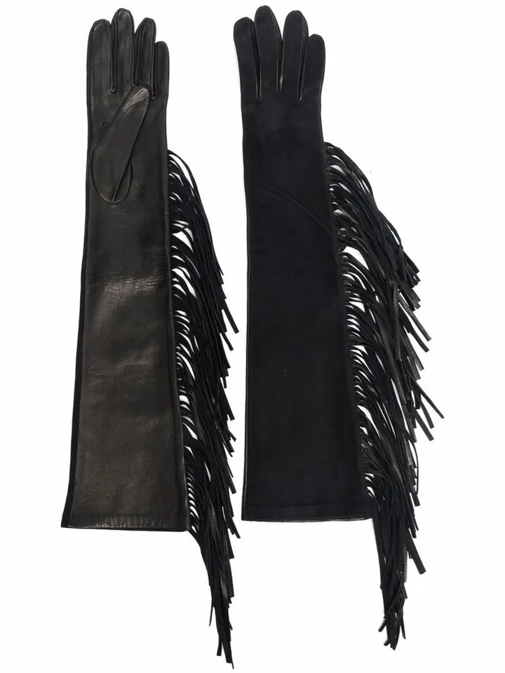Tassel-Trim Leather Gloves