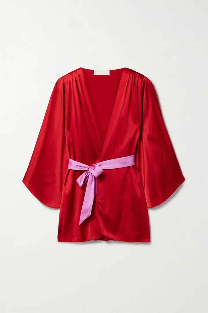 Fleur du Mal - Angel Belted Stretch-silk Satin Robe - Red