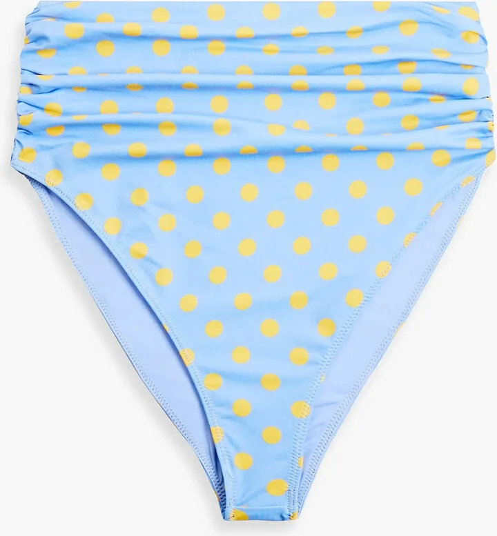 Sutton ruched polka-dot high-rise bikini briefs