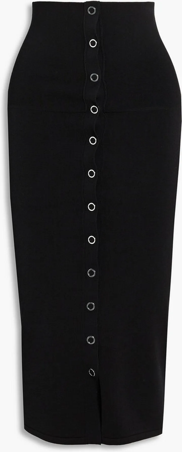 Snap-detailed stretch-knit midi skirt
