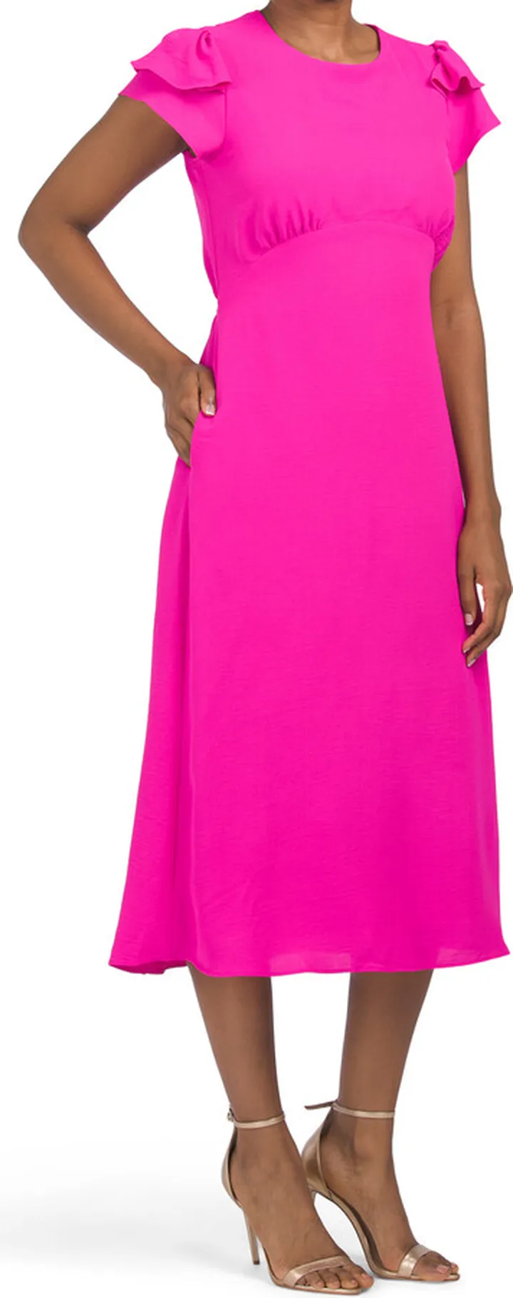 Short Tulip Sleeve Midi Dress