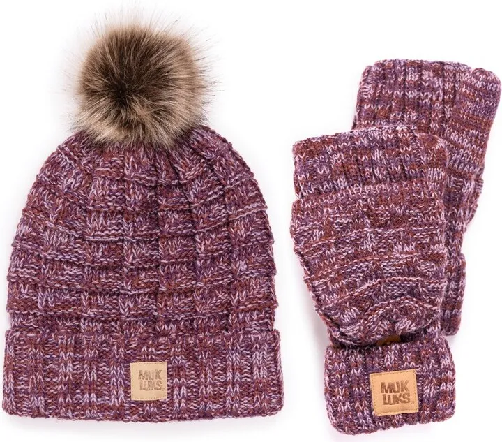 MUK LUKS Women'sPatch Beanie and Mitten Set-Water color OS