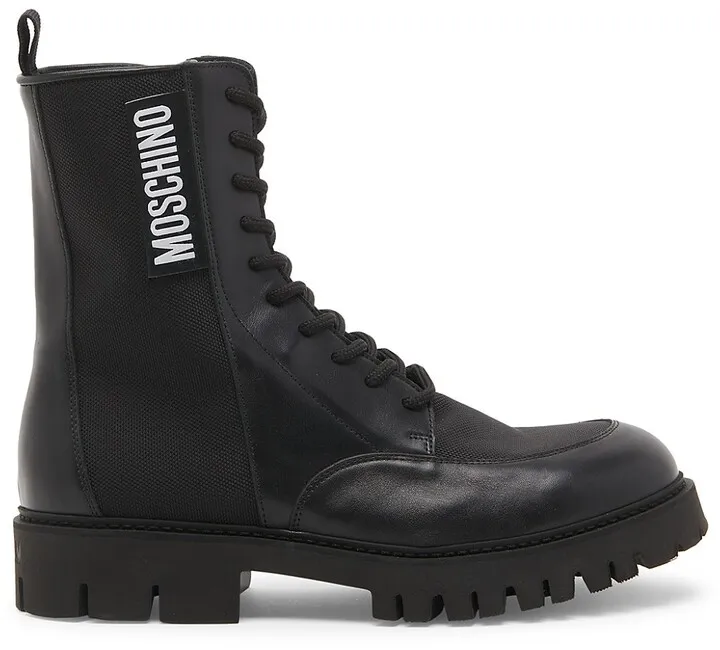 Leather & Nylon Logo Combat Boots