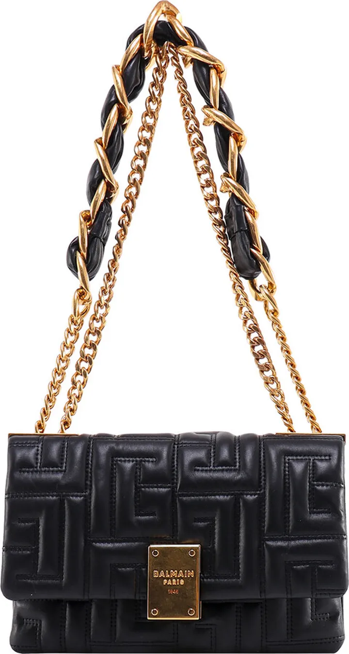 Leather shoulder bag with all-over quilted monogram