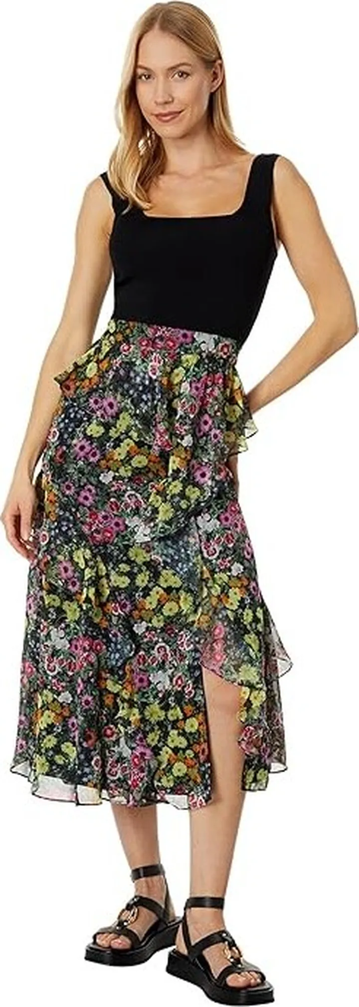 Ted Baker Jennias Knit Bodice Dress with Ruffle Skirt (Black) Women's Clothing