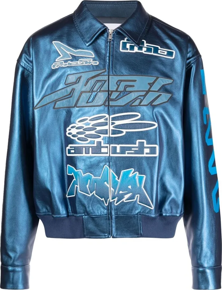Blue Patch Detail Bomber Jacket