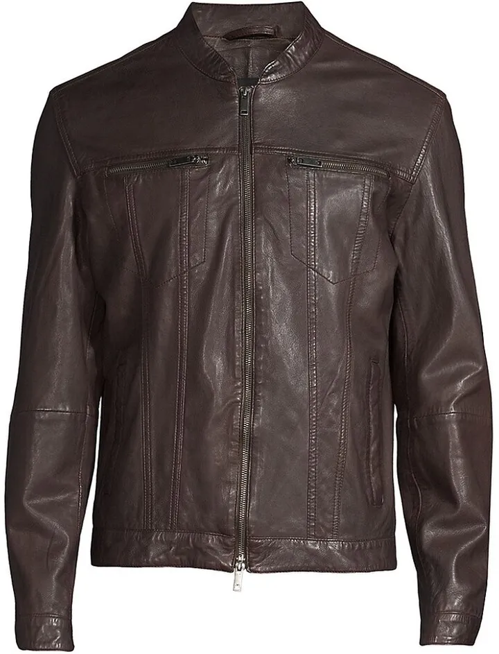 Band Collar Leather Jacket