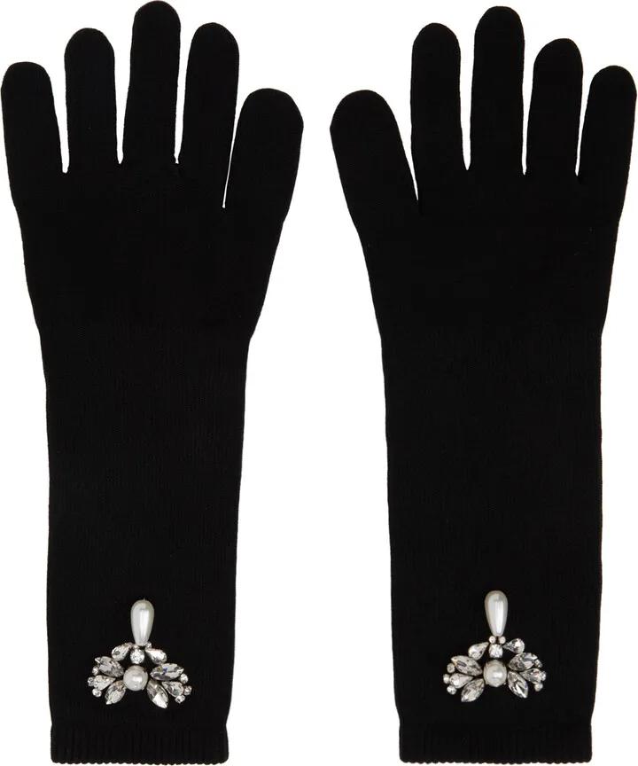 Simone Rocha Black Crystal Cluster Embellished Gloves