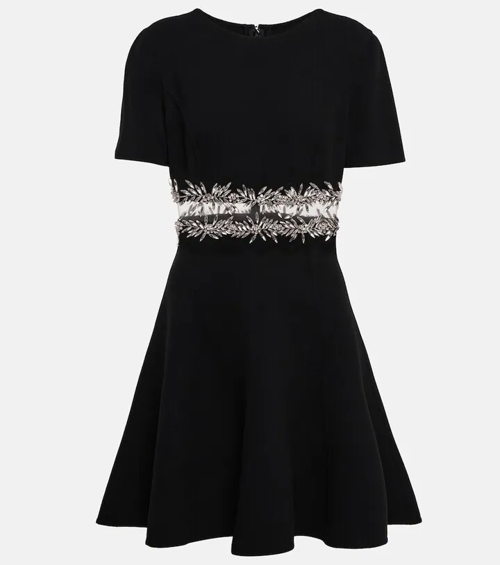 Embellished cutout wool-blend crepe minidress