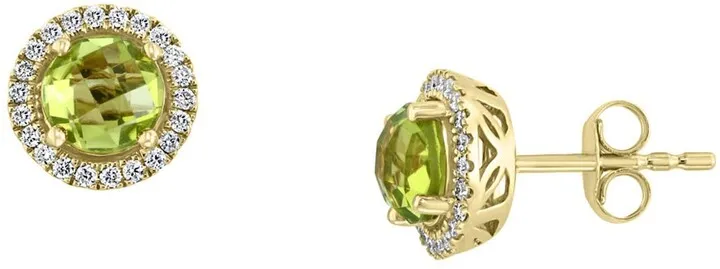 14K Yellow Gold Diamond & Peridot Stud Earrings