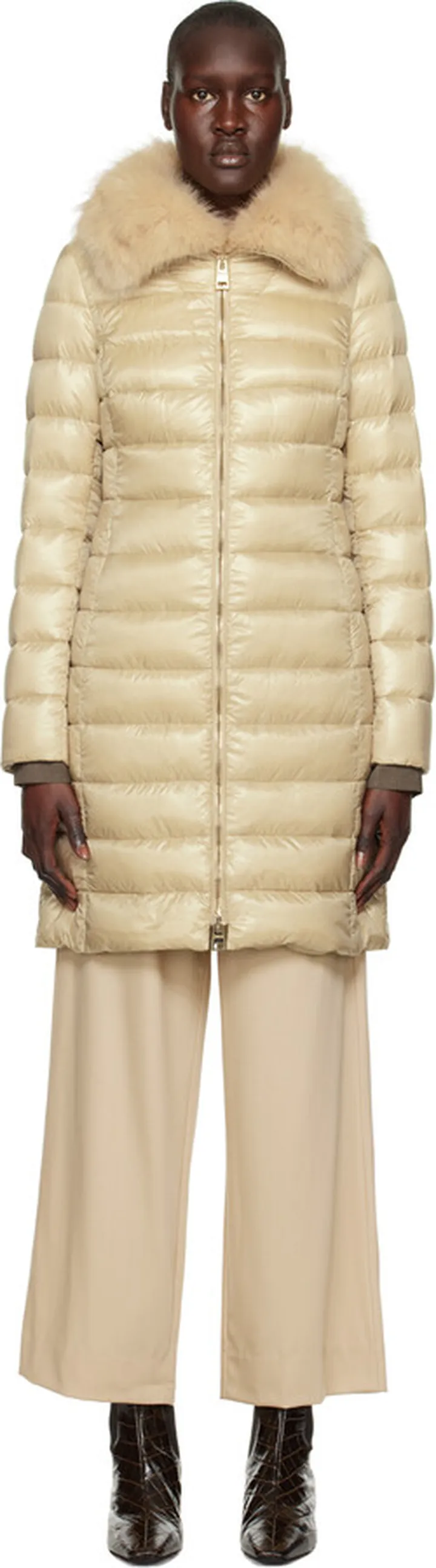 Herno Tan Faux-Fur Trim Down Jacket