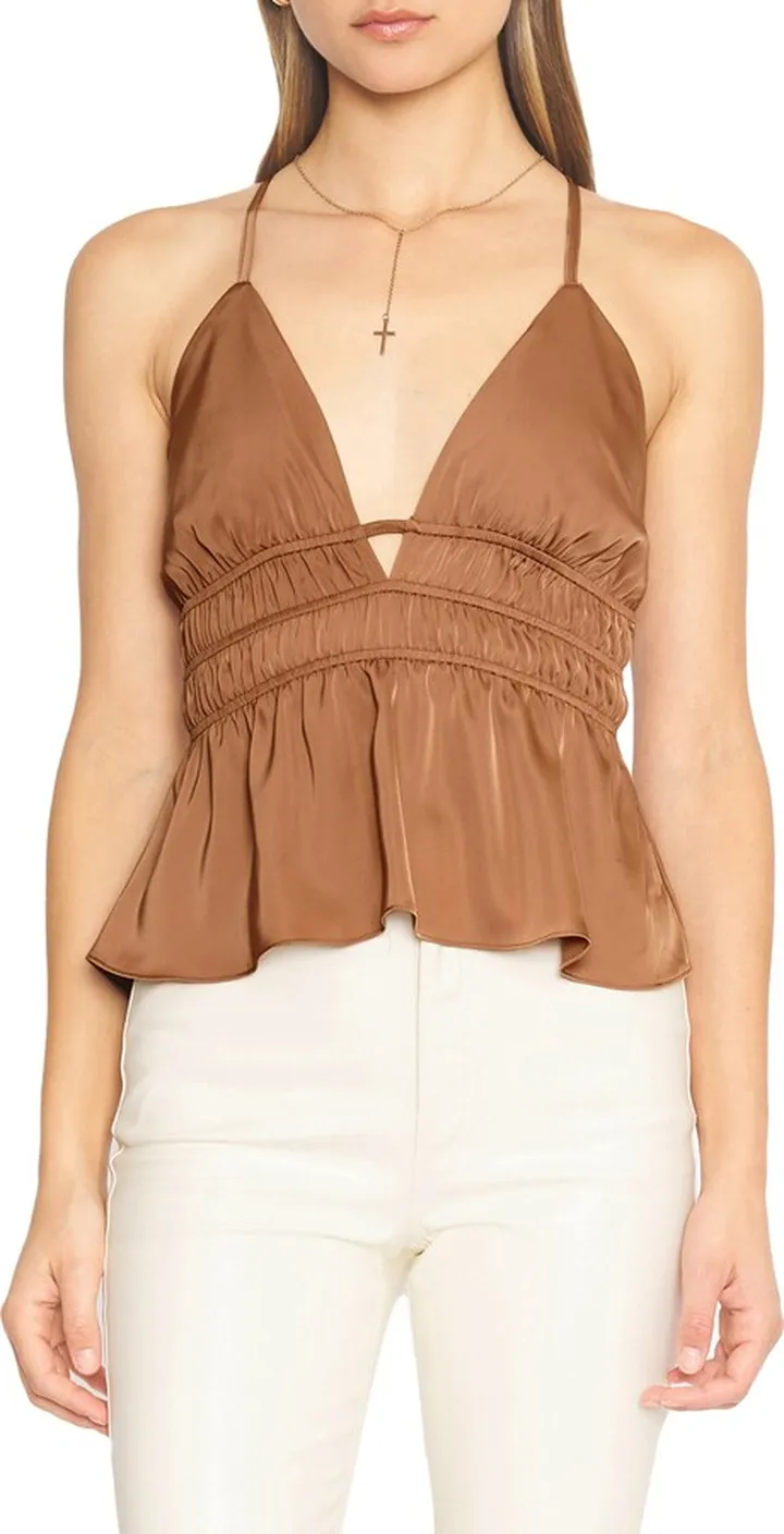 Elsa Shirred Satin Halter Top