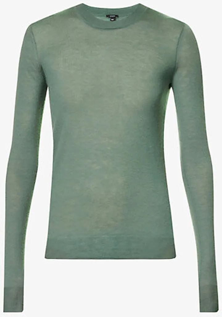 Womens Dark Sage Semi-sheer Fine-knit Cashmere top