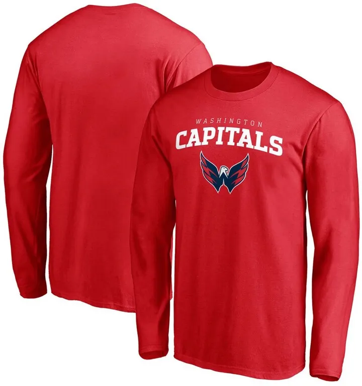Men's Red Washington Capitals Team Logo Lockup Long Sleeve T-shirt