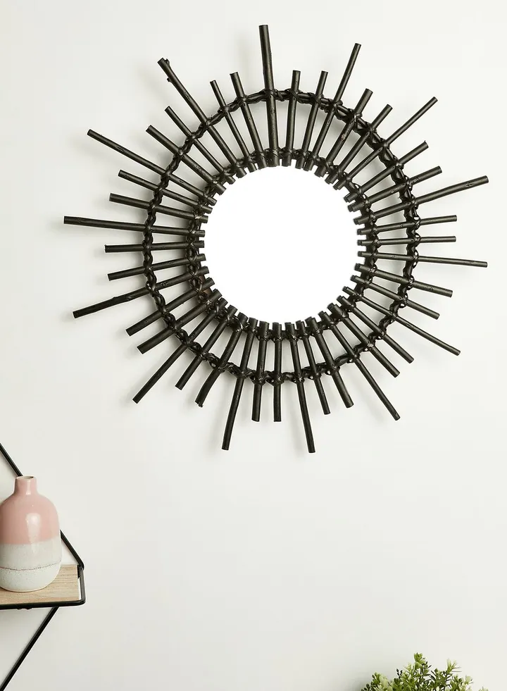 Black Rattan Starburst Mirror