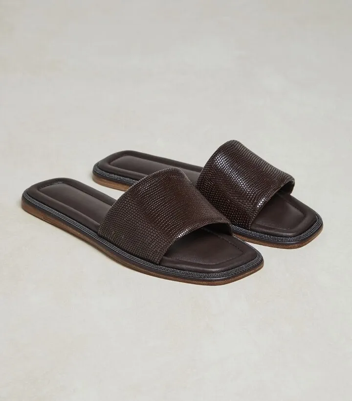 Brunello Cucinelli Leather Monili-Trim Slides