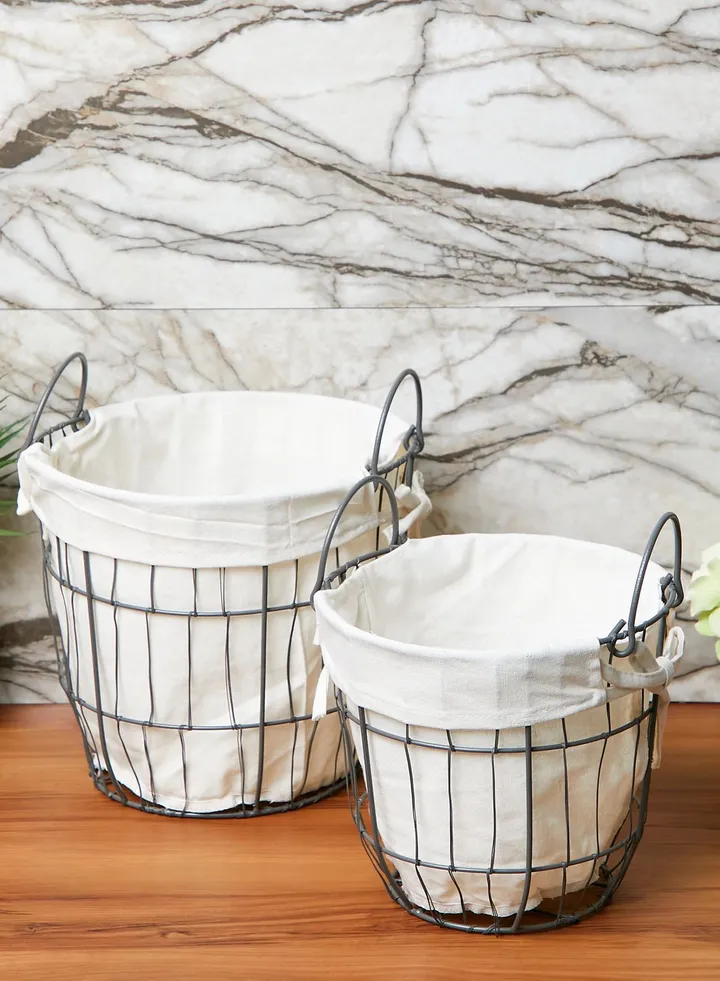 Round Wire Storage Baskets With Lining