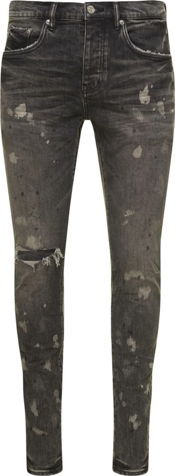 Black Skinny Ripped Jeans With Paint Stains In Cotton Denim Purple Brand