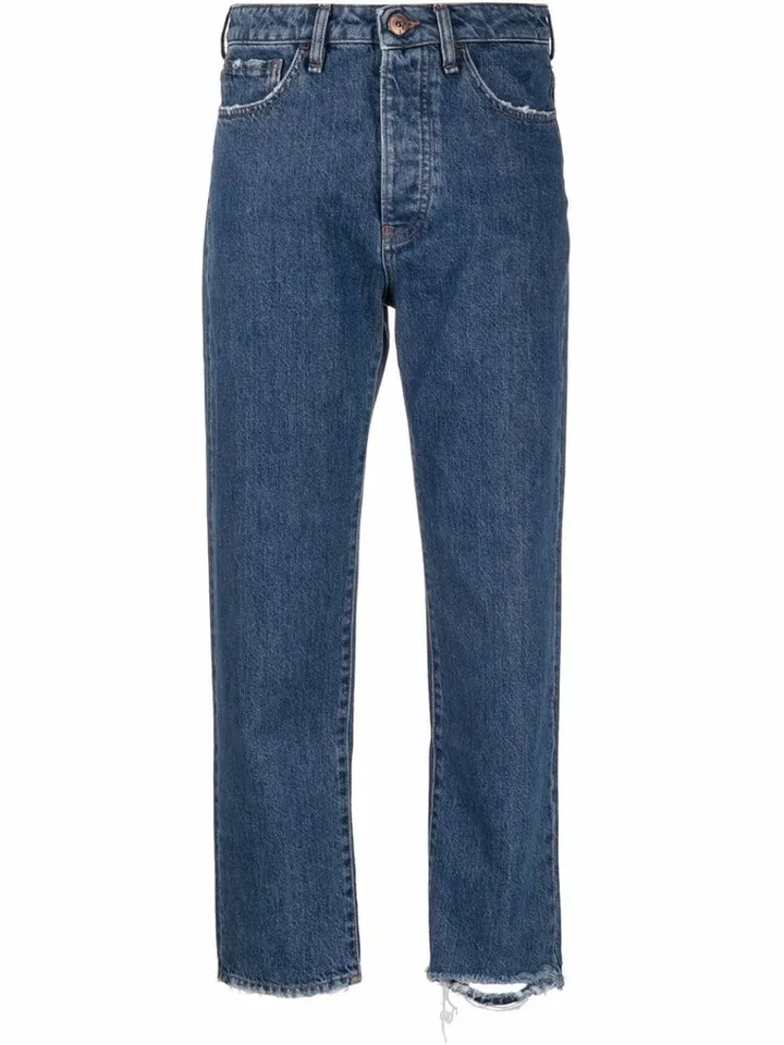 Distressed Straight-Leg Jeans