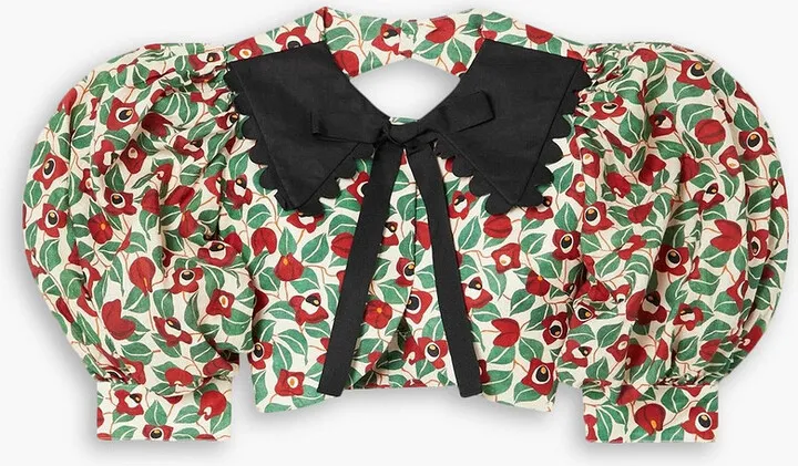 Granate cropped open-back floral-print linen-canvas top