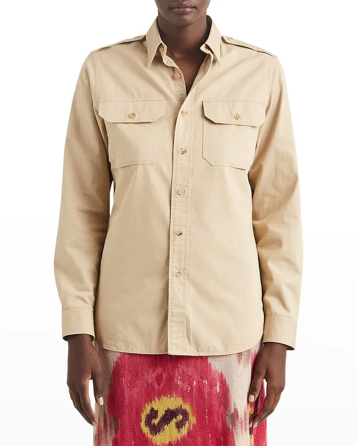 Long-Sleeve Cotton Military Shirt
