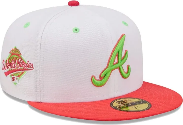 Men's New Era White and Coral Atlanta Braves 1995 World Series Strawberry Lolli 59FIFTY Fitted Hat