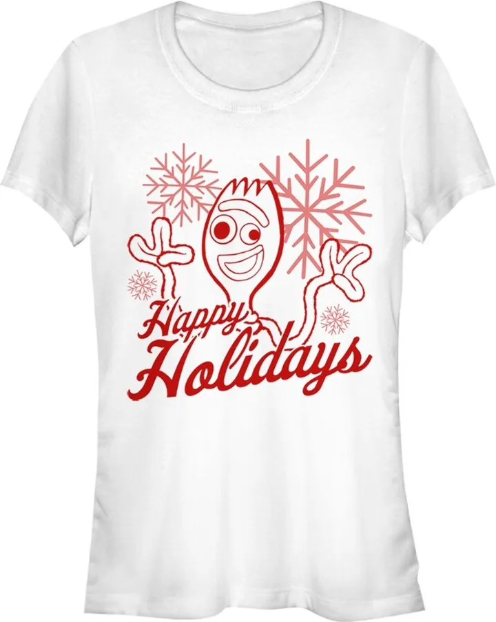 Junior's Toy Story Forky Happy Holidays T-Shirt - White - Large