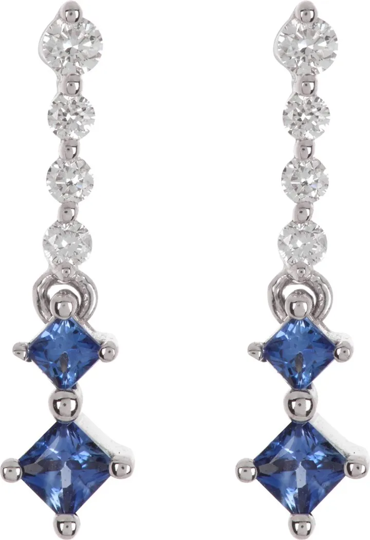 18K White Gold Diamond & Sapphire Drop Earrings