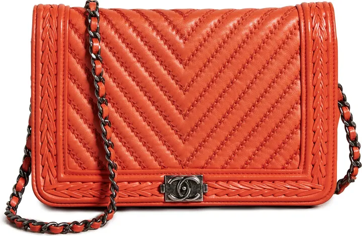 What Goes Around Comes Around Chanel Orange Calf Braid Boy Bag