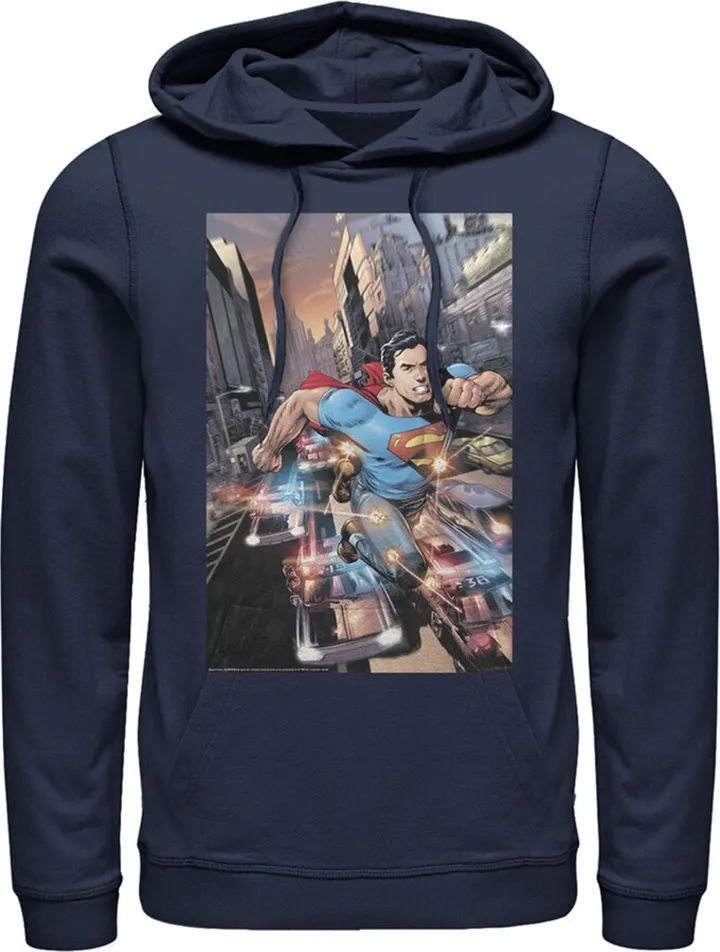 Men's Superman Hidden Hero Glimmer Pull Over Hoodie - Navy Blue - 3X Large