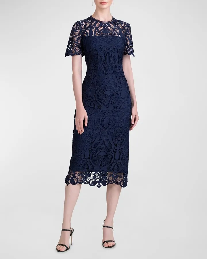 Short-Sleeve Lace Sheath Dress