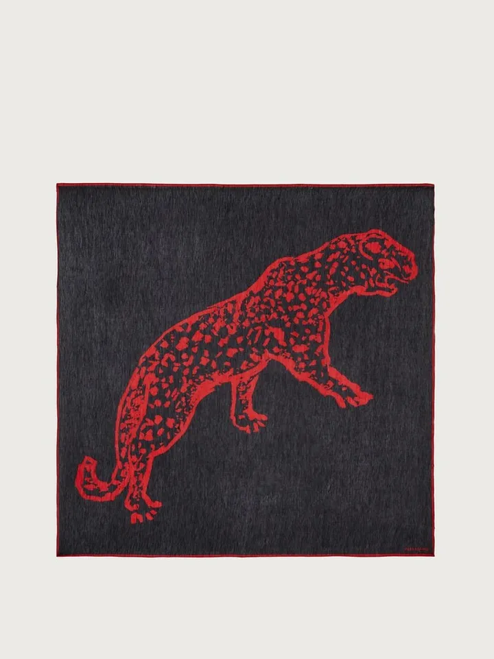 Ferragamo Women Jaguar print shawl Black