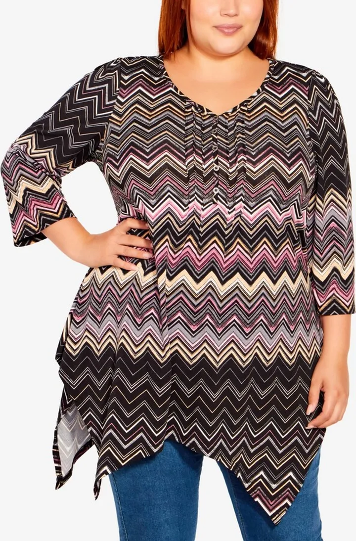 Avenue Plus Size Holly Hanky Hem Print Tunic
