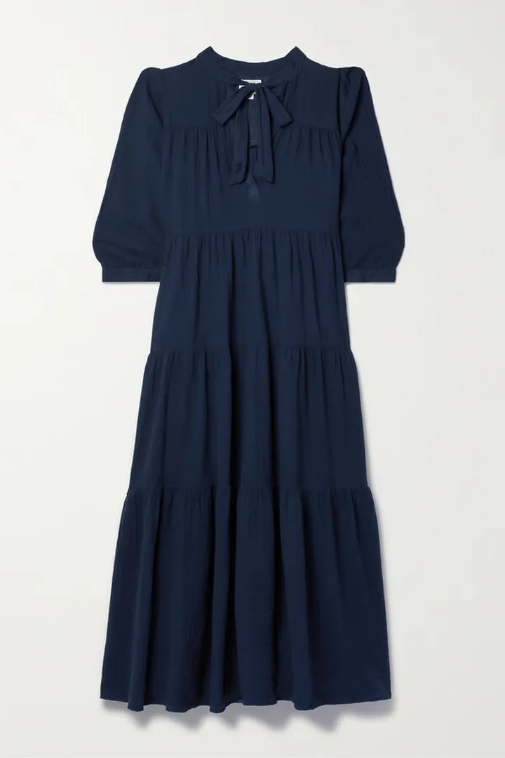 Honorine - Giselle Tiered Cotton-gauze Midi Dress - Blue