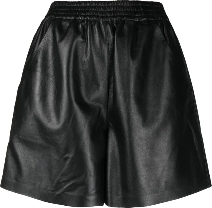 Elasticated-Waistband Leather Shorts
