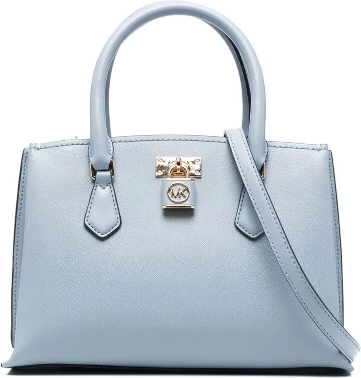 Light Blue Ruby Messenger Bag With Lock Detailing In Saffiano Leather Woman
