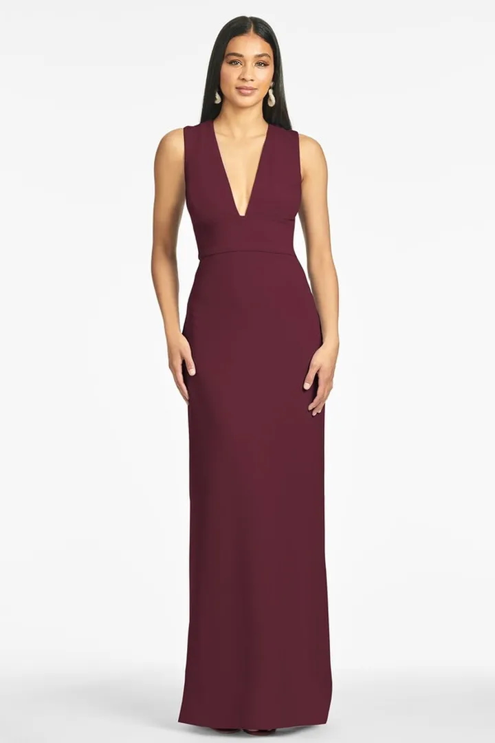 Loretta 4-Way Stretch Crepe Gown - Deep Wine