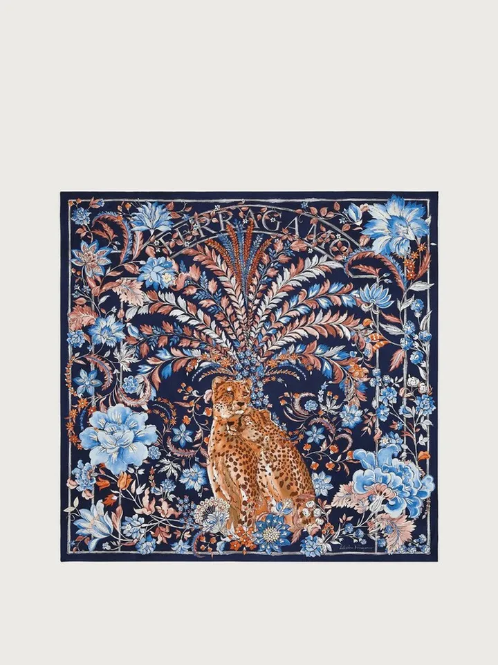 Ferragamo Women Giaguari print silk foulard Blue
