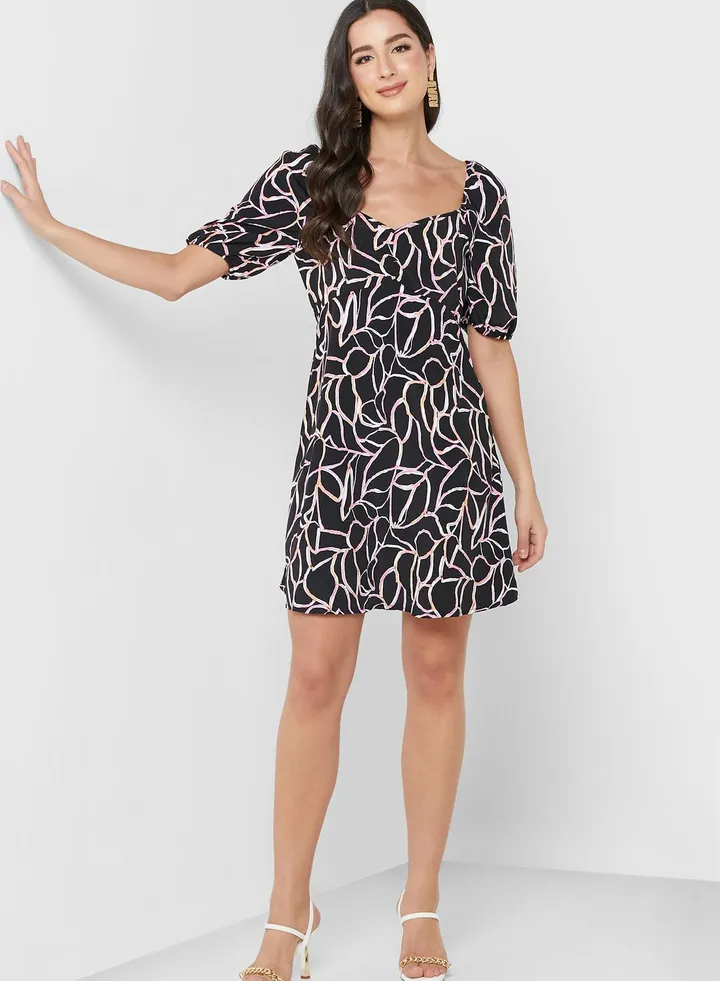 Printed Puff Sleeve Dress
