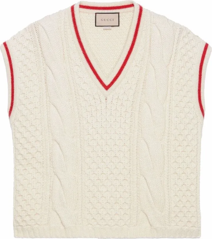 cable-knit V-neck vest