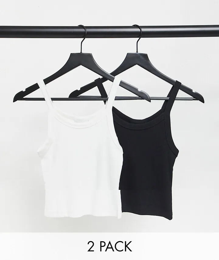 Weekday Kristy cotton 2 pack cami tank tops in black and white - MULTI
